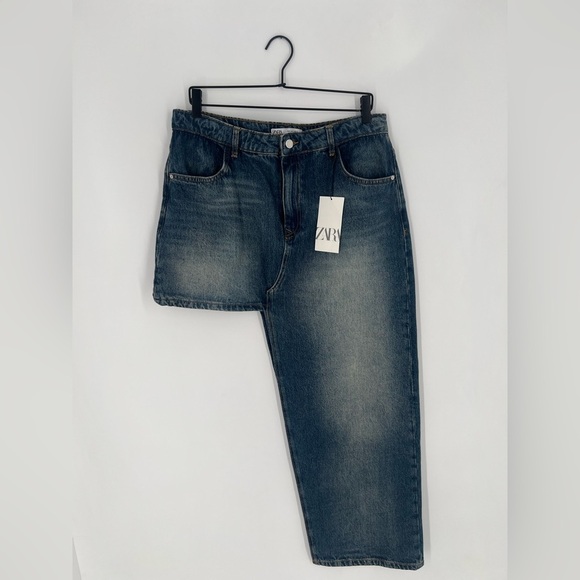 Zara Denim Asymmetrical High Low High Waisted Straight Skirt - Picture 2 of 6
